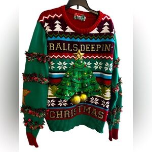 SPENCER’S “Balls Deep In Christmas “ Ugly Christmas Sweater Men Size:Medium